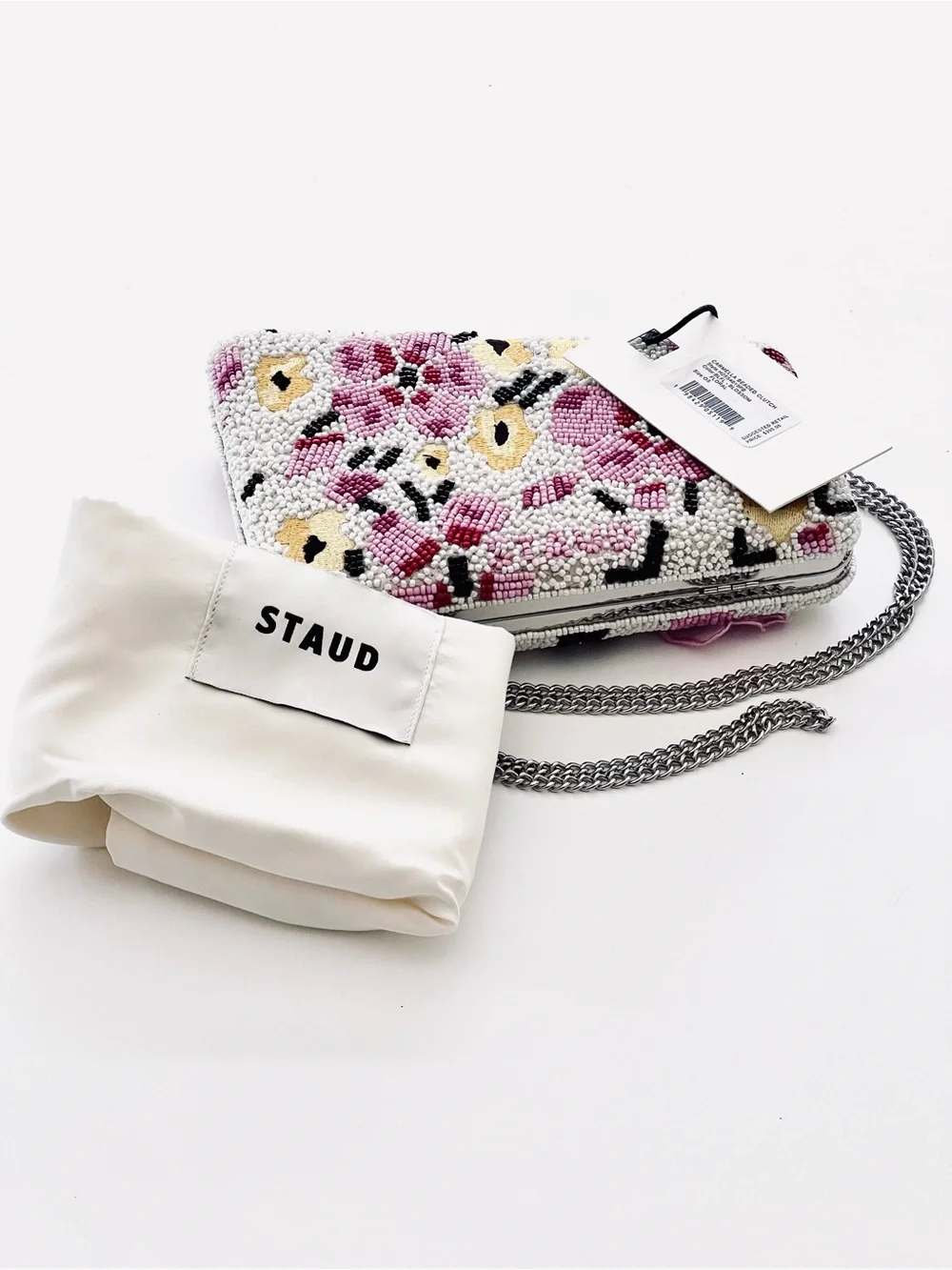 STAUD Carmella Floral Beaded Clutch Bag